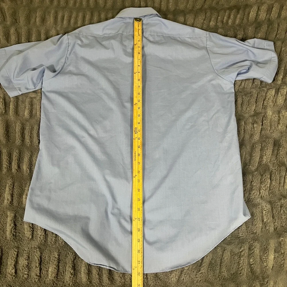 Vintage Perma Prest Sears Men's Light Blue Short Sleeve Button Up Shirt Size 16
